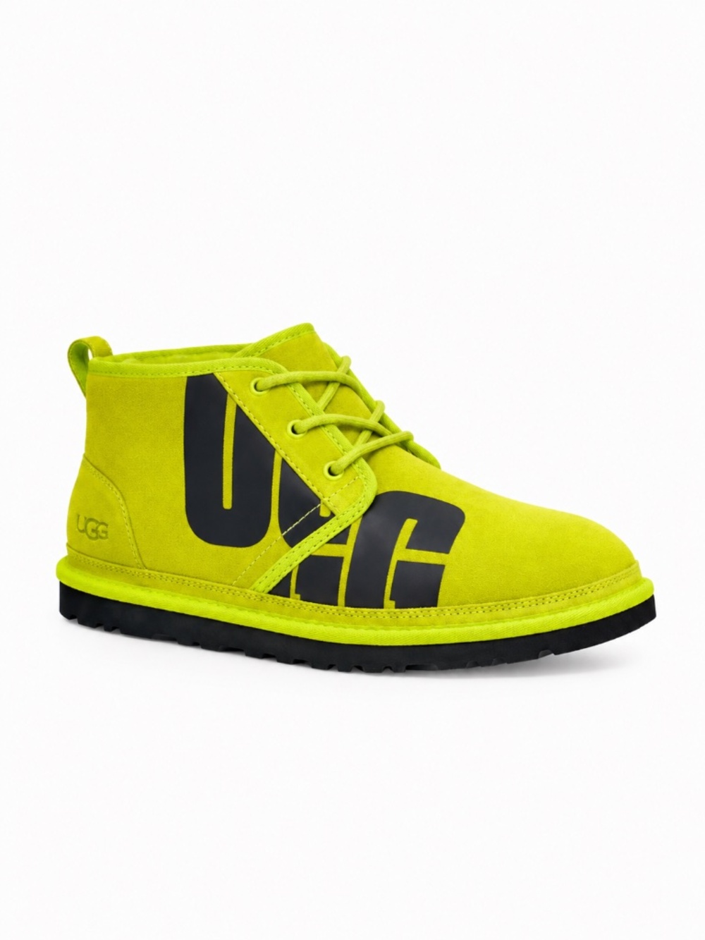 UGG Neumel Chopd Chukka Boots Lime Green Black Logo Suede Mens Size 10 NWOB
